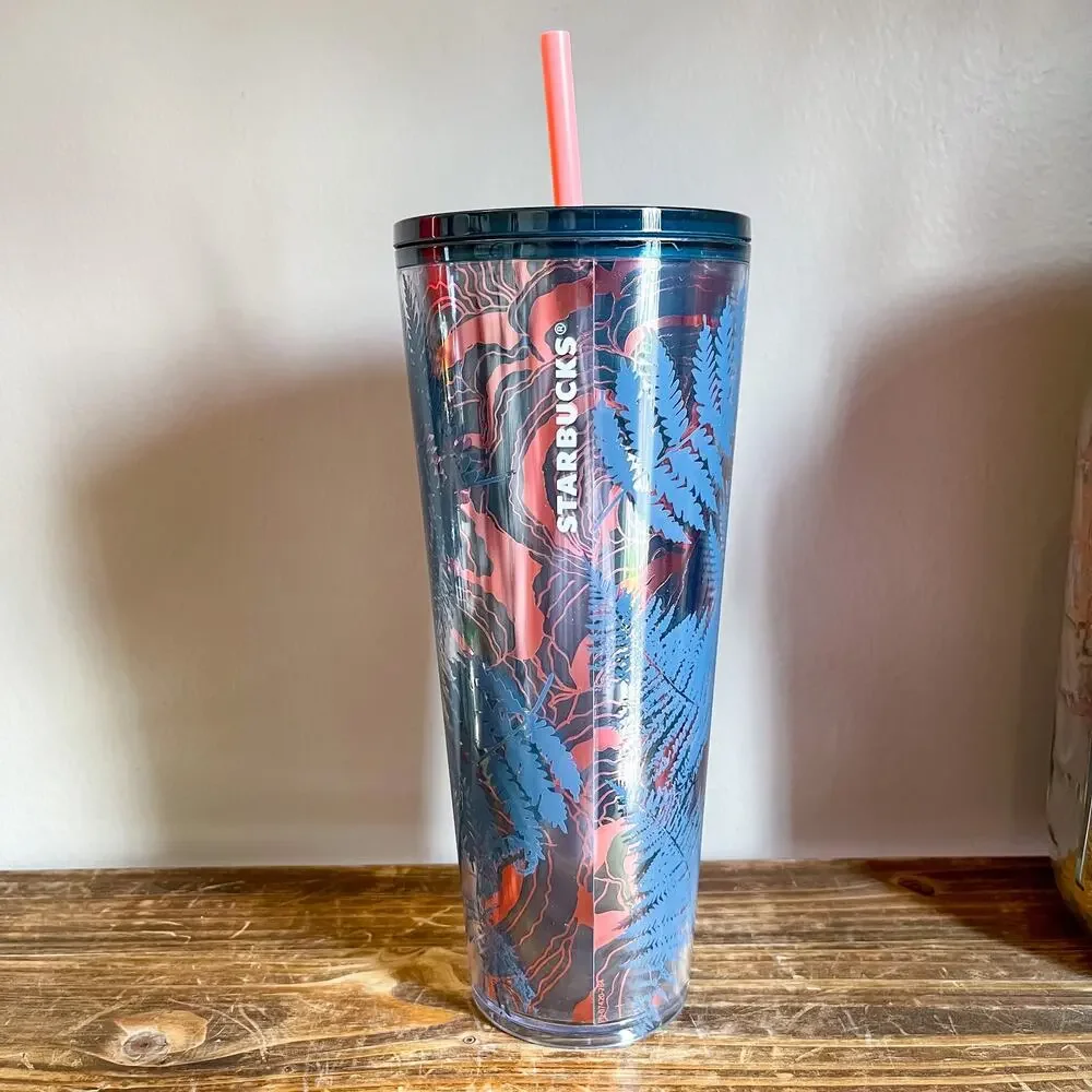 NWT STARBUCKS ROSE GOLD GREEN FLORAL TUMBLER